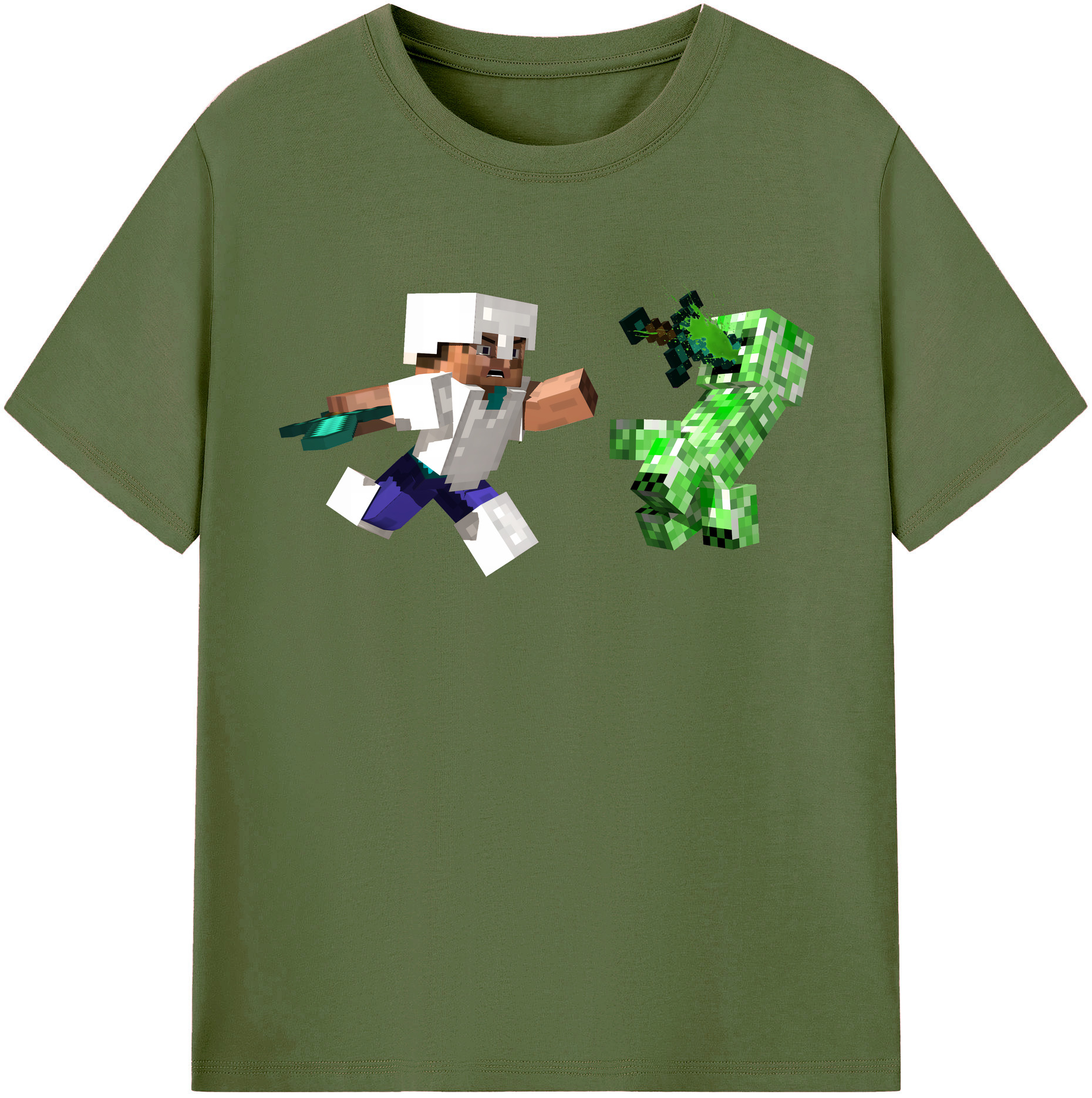 （画像用） マインクラフト ブロックの世界 Minecraft MC Block world 綿100％半袖Tシャツ（フロントプリント）